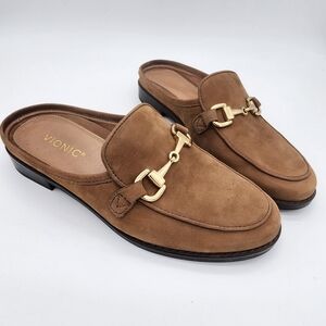 VIONIC Salie Nubuck Suede Mules Slip On Loafers Brown Gold Size 7